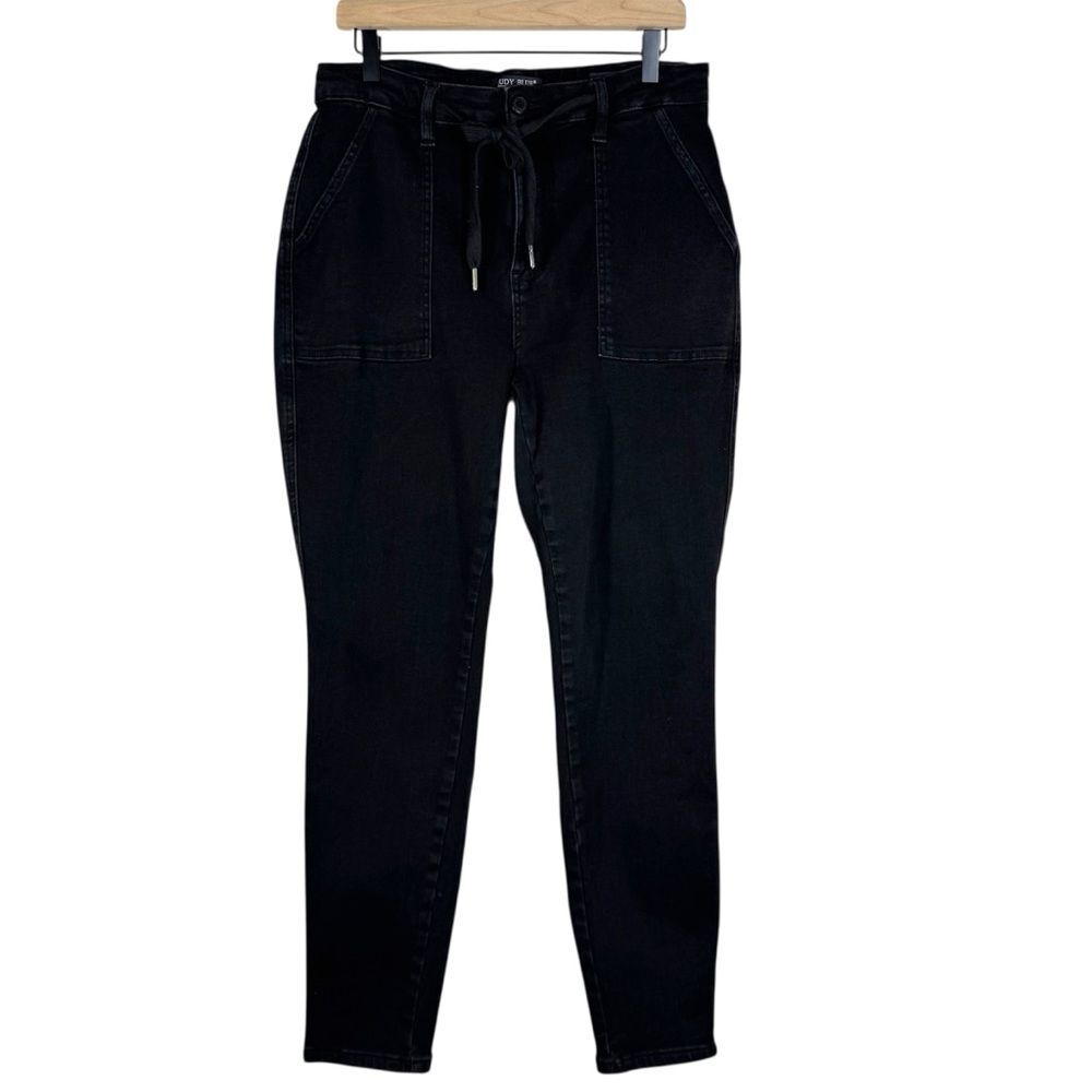 Judy Blue Jet Black Jogger Jeans Waist Tie Stretch Womens Size 15/32
